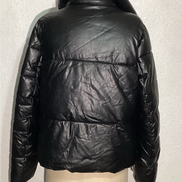 CALVIN KLEIN faux leather womens puffer black jacket size medium - Picture 2 of 14